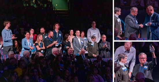 The Ramsdell family stands as they are being honored for the Philanthropic Family of the Year, along with photos of Scott and Lani receiving their crystal award.