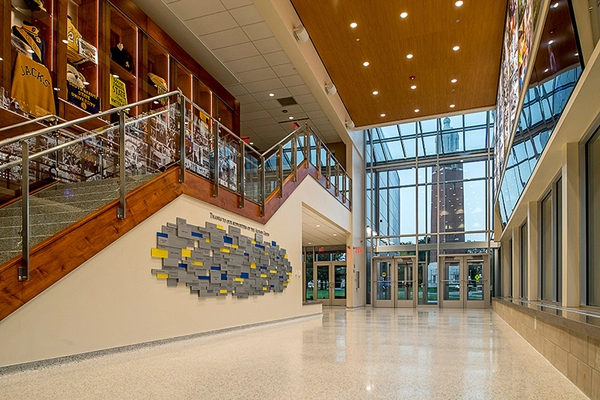 View of inside the Griffith Atrium during the evening.