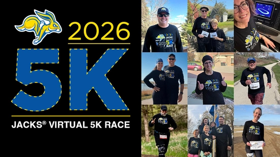 Collage of past runners of the virtual 5K plus the logo of the new 2026 shirt design.