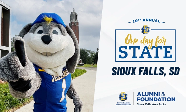 Jack the Jackrabbit next to text that reads "10th Annual One Day for STATE - Sioux Falls, SD."