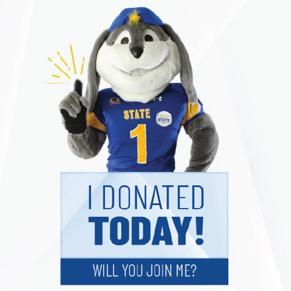 A graphic of Jack the Jackrabbit and the words "I donated"above the One Day for STATE logo.