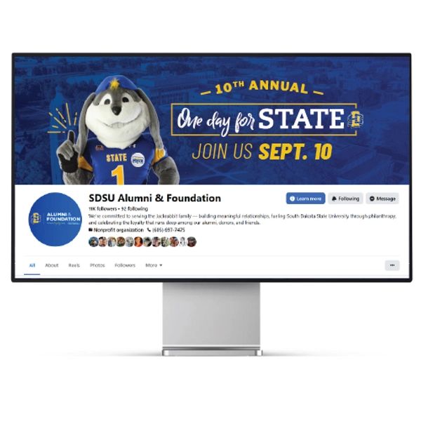 Desktop computer screen showing the SDSU Alumni & Foundation facebook page.