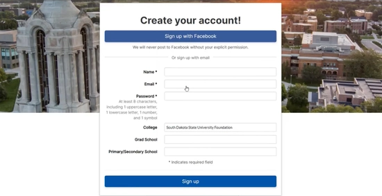 An internet browser displaying a "create your account" screen.