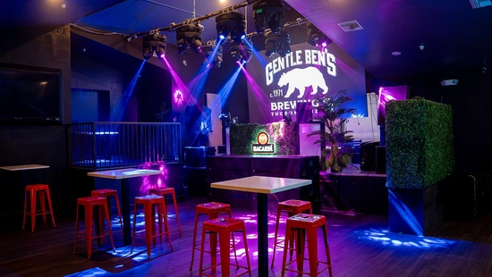 Dimly lit bar interior of Gentle Ben's Brewing Co.