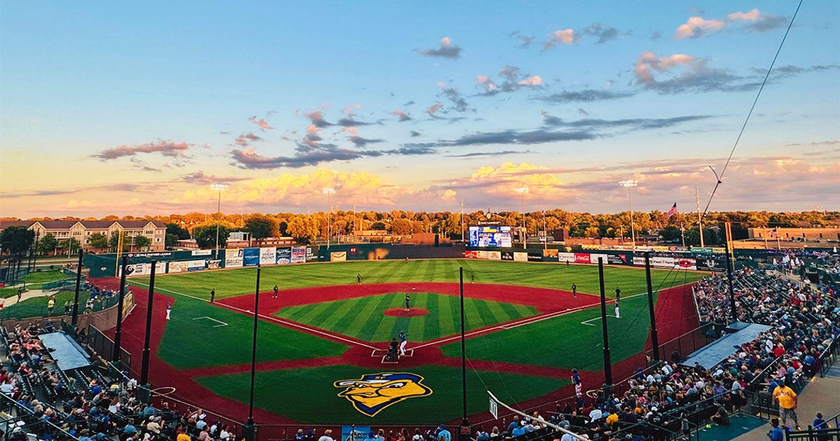 Sioux Falls Canaries Bird Cage field with a beautiful sunset in the background.