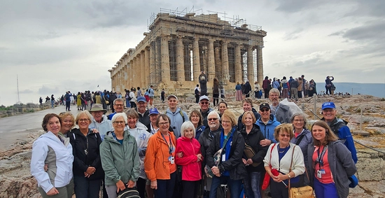 A large group of Jackrabbits traveling together pose for a group photo in Greece.