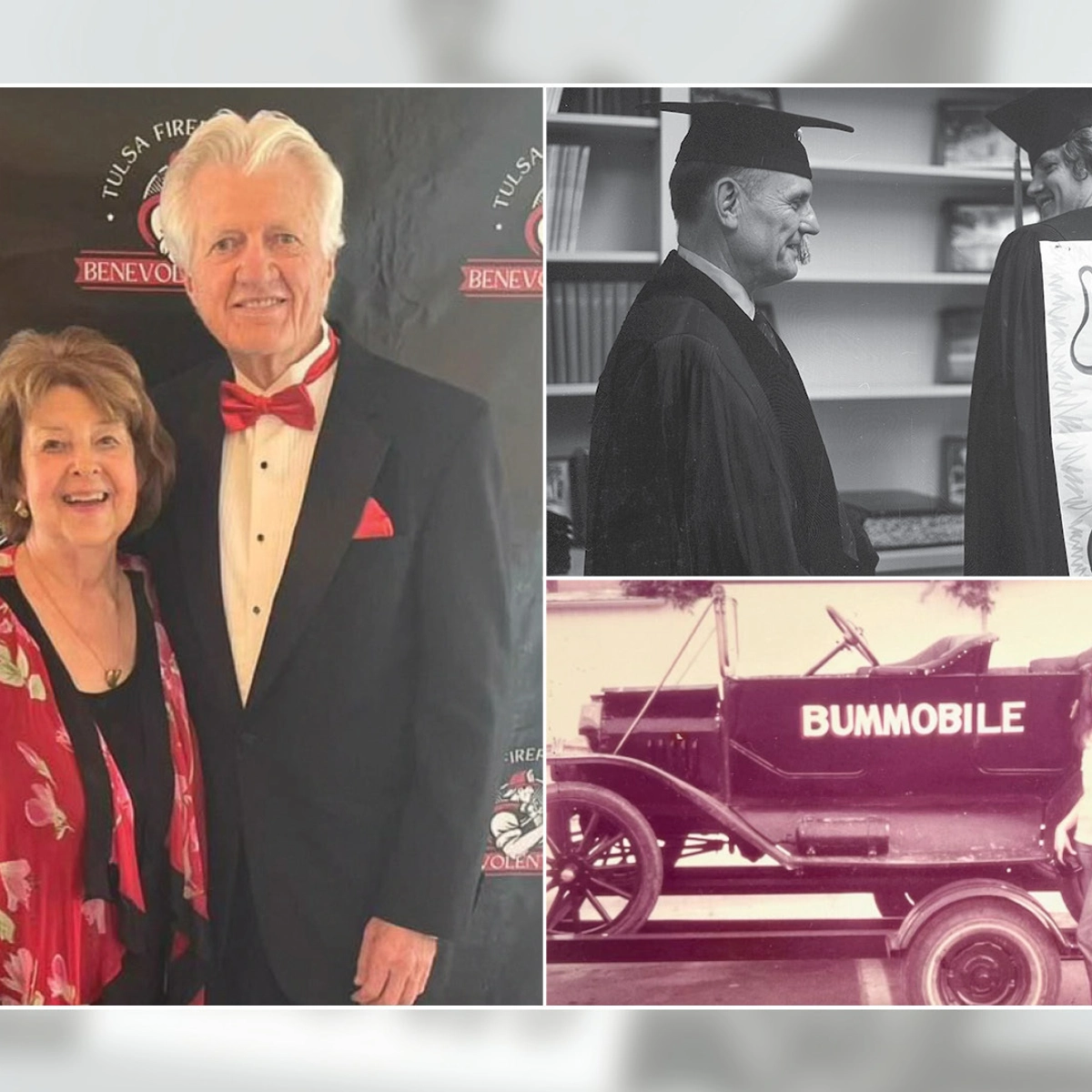 A collage of photos of a couple and the Bummobile