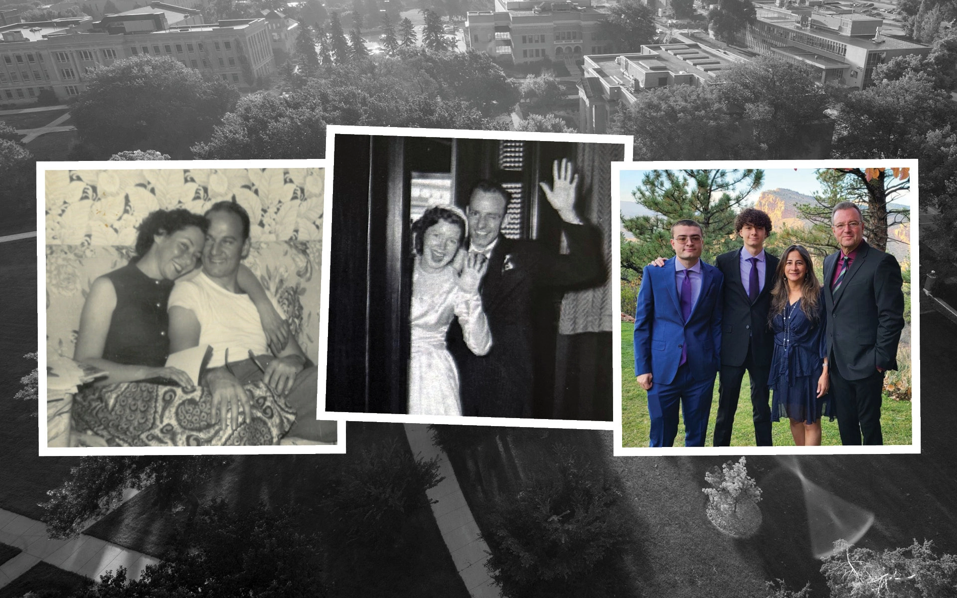 A collage of photos of couples and a family