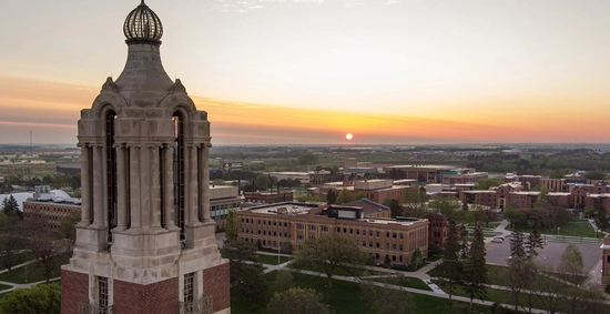 Top of the Campanile and an overview of Brookings, SD