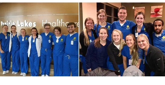 Two groups of nursing students pose for their photos