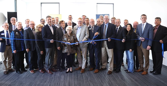 Photo of a large group at the ribbon cutting of the POET Bioproducts Center.