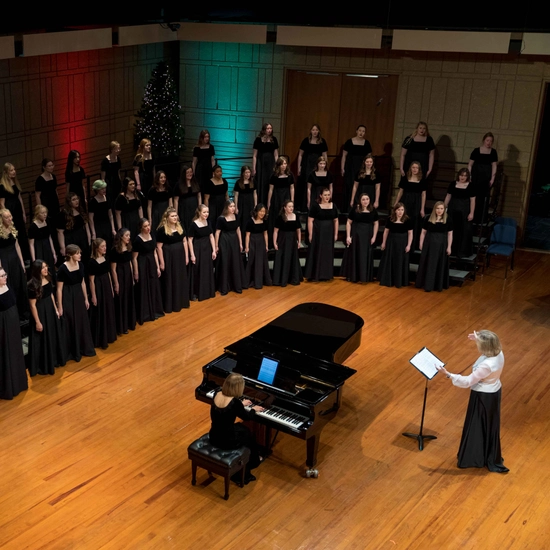Overhead photo of Dr. Diddle directing the choir.