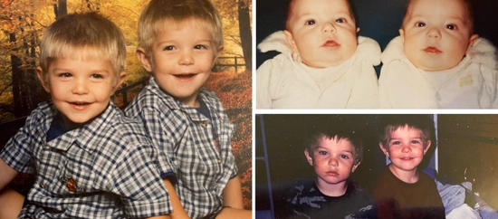 Collage of baby photos of the Janke twins