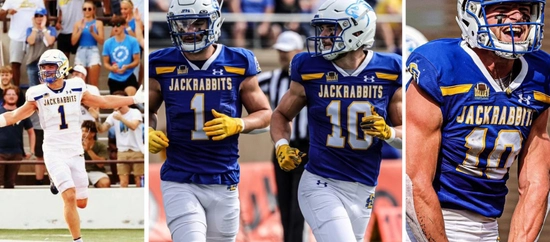Collage of Janke twins in their sdsu football uniforms during games