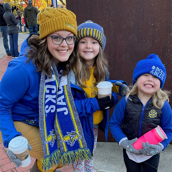Holly and her two daughters in jackrabbit gear