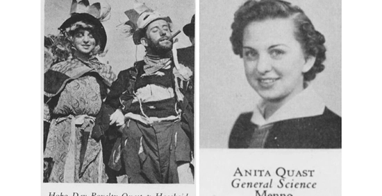 a collage of two old photos of students