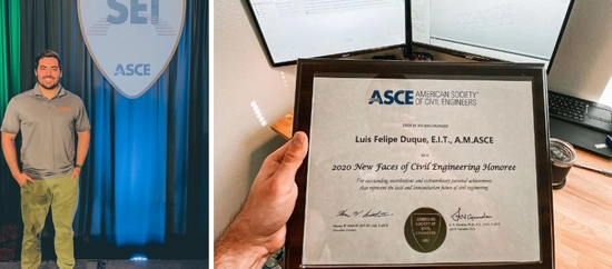 A photo of man at the SEI ASCE and his award