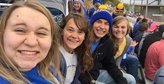 Selfie of four people in jackrabbit gear
