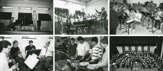 Collage of historic black and white photos from Lincoln Hall