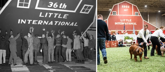 Historic photo of the Little I barn next to a current day one