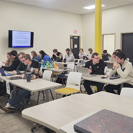 South Dakota State University students interacting during a course Erin Miller is teaching at the Metro Center.