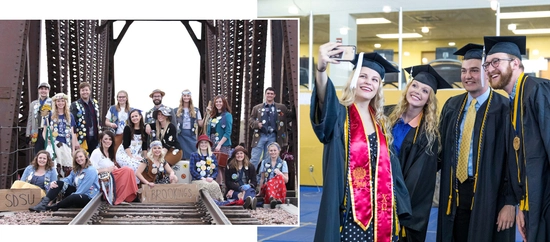 Photos of Anna Chicoine in the Hobo Day Committee and at Commencement with fellow graduates.