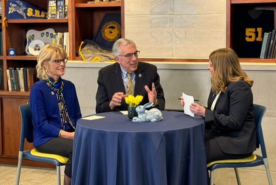 Kim Tyler, President Barry Dunn, and Andi Fouberg talk with one another during a Loyal Blue Webinar recording.