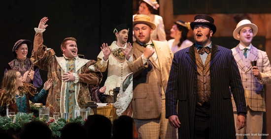 Left photo is Micah Perry performing in the Madrigal concert at SDSU and right photo is Micha performing in Wolf Trap Opera.