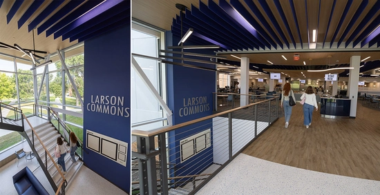 Two side-by-side photos of the newly renovated Larson Commons.