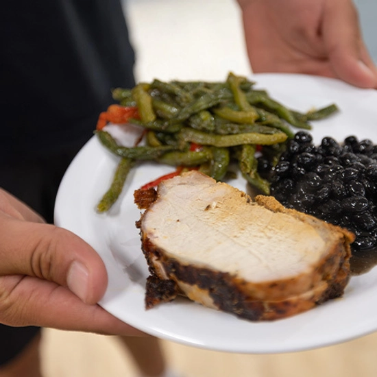 A plate of food in Larson Commons.