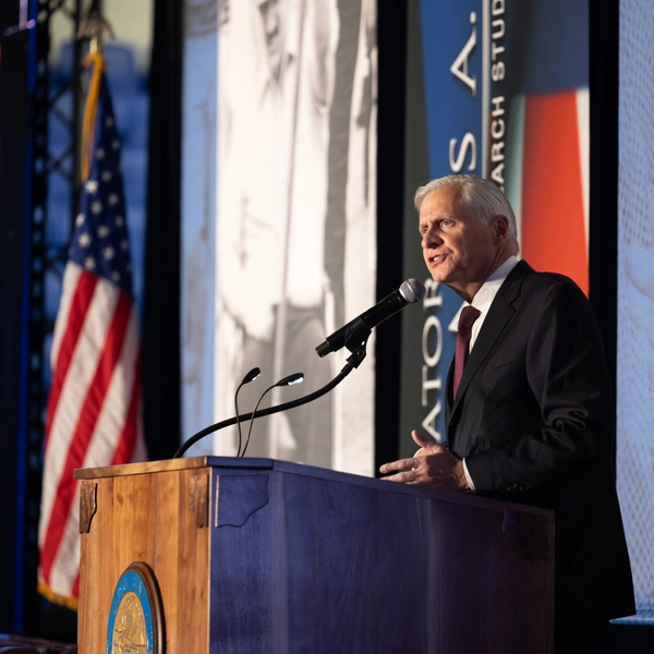 Jon Meacham presents during the Daschle Dialogues.