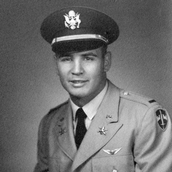 Black and white image of Joe Thorne in his military uniform.