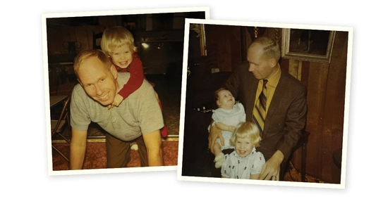 Collage of two photos of Gordon Elzenga with his daughters.
