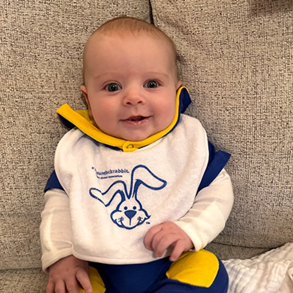 photo of Future Jackrabbit Charlie wearing a Future Jackrabbit bib