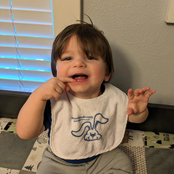 photo of Future Jackrabbit Donovan wearing a Future Jackrabbit bib