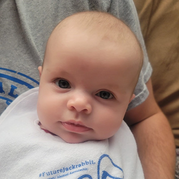 photo of Future Jackrabbit Ellie wearing a Future Jackrabbit bib