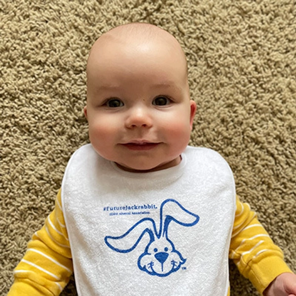photo of Future Jackrabbit Logan wearing a Future Jackrabbit bib