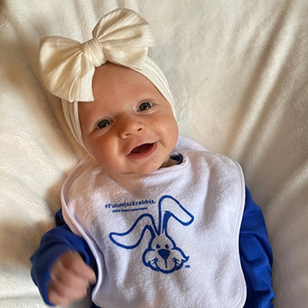 photo of Future Jackrabbit Nora wearing a Future Jackrabbit bib
