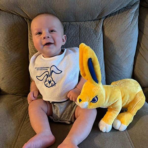 photo of Future Jackrabbit Owen wearing a Future Jackrabbit bib