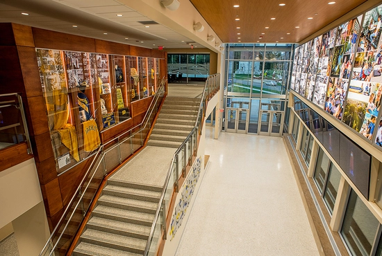 Aerial view of the Griffith Atrium in the Alumni Center.